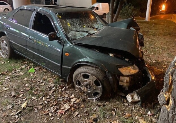 Ночью на Слободке авто влетело в дерево на АЗС: есть пострадавшие 
