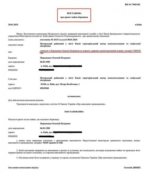 Все майно сина Порошенка було заарештовано через несплату штрафу за ухиляння від армії, — Гладких